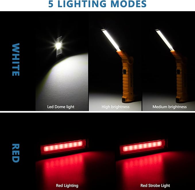 LED Rechargeable Flashlights Work Lights,Vagocom Mechanic Tools Cordless Worklight with Magnetic Base 360°Rotate 5 Modes,Portable Emergency Light for Handmade,Automotive,Camping and Mens Gifts(2 Pack)