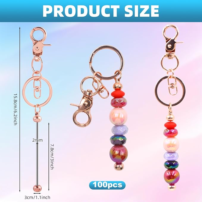 100 Pcs Beadable Keychains Bulk Kit – DIY Keychain Making Supplies - Image 2