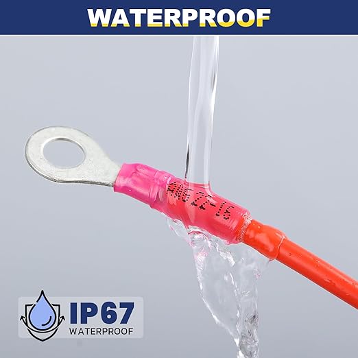haisstronica 200pcs1/4 Red Marine Grade Heat Shrink Ring Connectors,22-16 Gauge Tinned Red Copper 0.7mm Ring Terminals Connectors,Brazed-Seam Insulated Electrical Crimp Wire Terminals