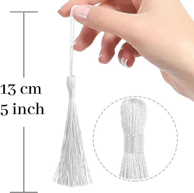 100 Pcs White Mini Tassels 13cm/5 Inch - Image 2