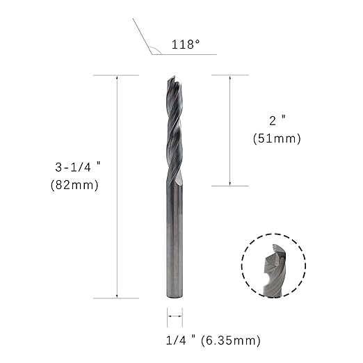 1/4" Solid Carbide Jobber Drill Bits with Straight Shank and 118° Point Angle, Made from K20 Tungsten Carbide,Applications: for Stainless Steel Alloy Metal, 5-Piece