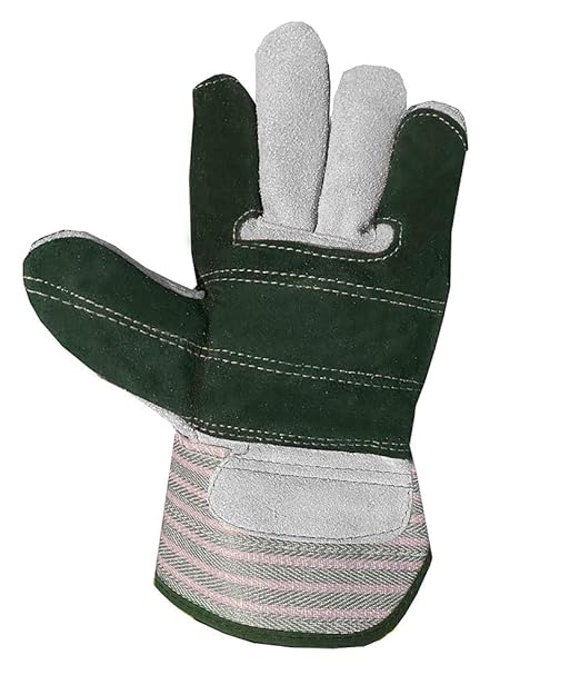 Galeton 2414-L Heavy Shoulder Leather Double Palm Gloves, Safety Cuff, Large, Green Stripe (Pack of 12)