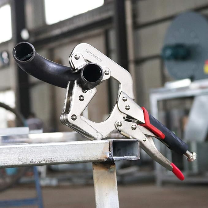 Monster & Master Welding Pipe Plier Clamp, Fast Release, C-Clamp Locking with Large V-Pads, 10 Inch, 1pcs, ATHUS-MM-WLP-S9