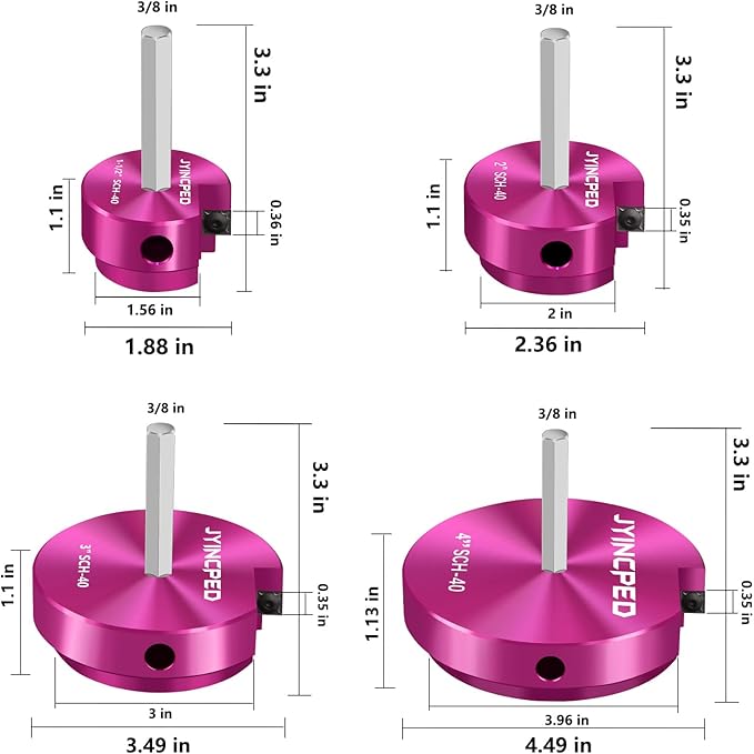4 Pcs PVC Reamer Kit,Fitting Saver PVC Pipe Reamer Socket Saver Set for Plumbing,Includes 1-1/2 Inch 2 Inch 3 Inch 4 Inch,Plastic Pipe Reamers Tool Kit for Sch.40 CPVC ABS Fittings,Fit for 1/2" Drills