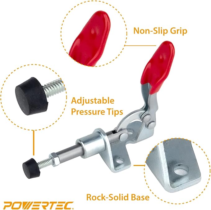 POWERTEC 6PK Toggle Clamp, 100lbs Holding Capacity, 301A Quick Release Push Pull Clamp for Woodworking Jigs and Fixtures, Pocket Hole Jigs, Welding, Crosscut Sled, CNC (20323-P3)