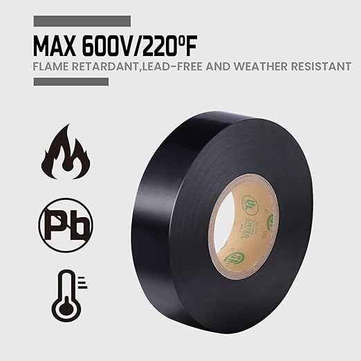 Lichamp 20-Pack Black Electrical Tape Waterproof, 3/4 in x 66ft, Industrial Grade UL/CSA Listed High Temp Electrical Tape Electric Super Vinyl