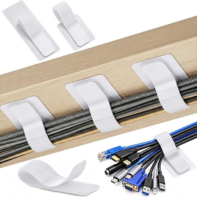 Cable Management Under Desk, 60 Pair Cord Organizer Straps | Reusable hook and by Unknown