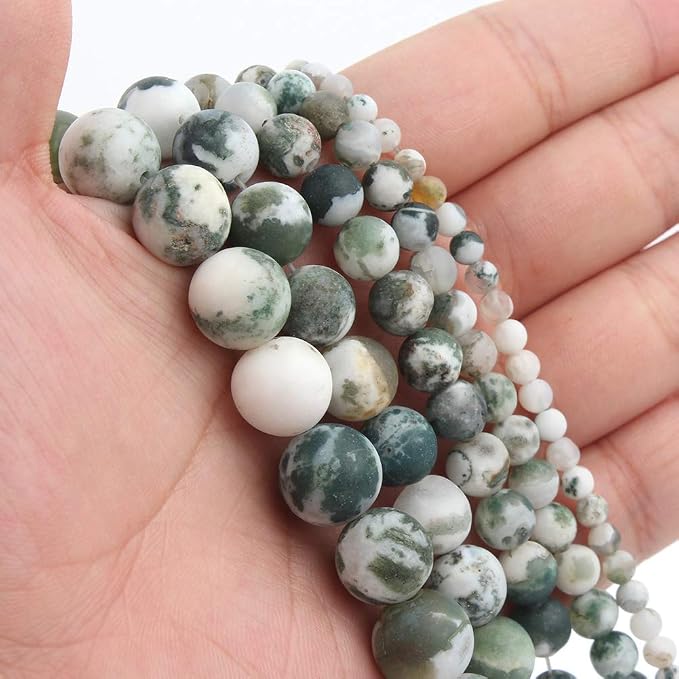 60pcs Natural Matte Tree Agate Gemstone Beads，6mm Frosted Round Loose Stone - Image 3