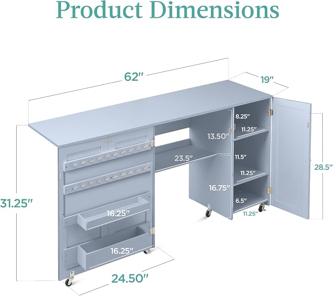 Best Choice Products Large Folding Sewing Table, Caster Wheels, Storage Shelves - Image 2