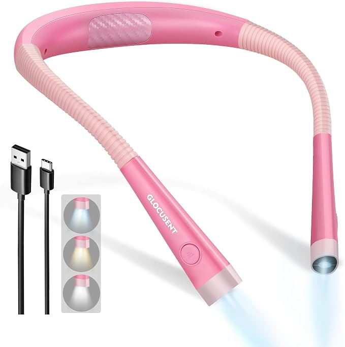 Glocusent Book Light, 3-Color & 6-Brightness Reading Light, Bendable Neck Light by GLOCUSENT