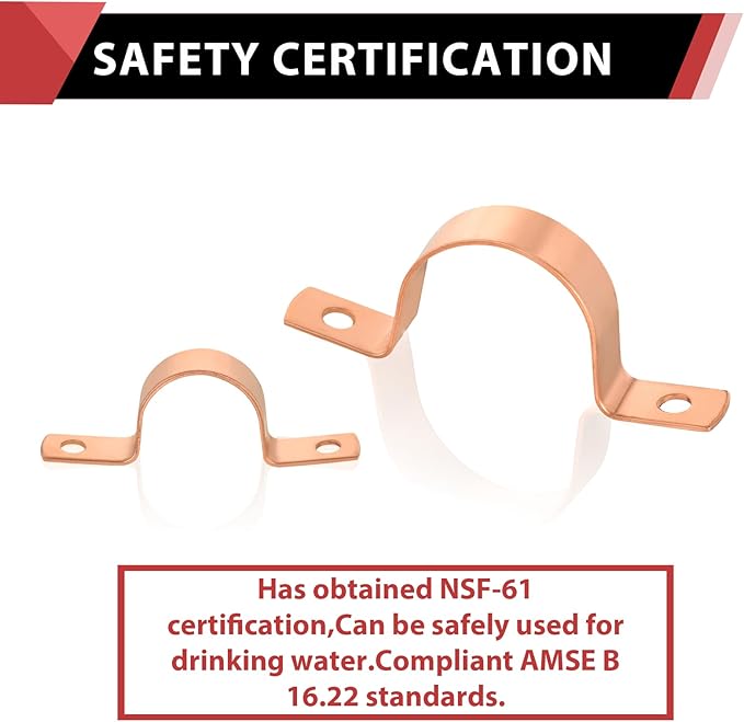 2-Pack EFIELD 2-Inch Copper Pipe Straps, Two-Hole Clamp Mount, Copper Made, (COPPER129)