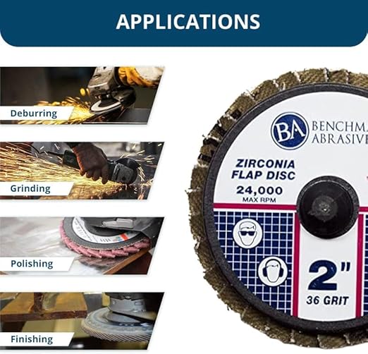 Benchmark Abrasives 2" Quick Change Zirconia Flap Disc Grinding Wheel with Male R-Type Back Design - Cleaning Finishing Deburring of Irregular Surfaces - for Die Grinder & More (10 Pack), 80 Grit