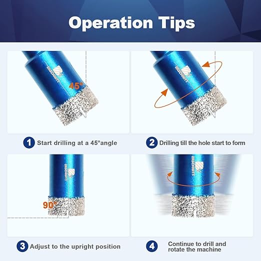 Dry Diamond Core Drill Bit Set,BRSCHNITT 2pcs/Pack 1 1/8 Inch (28mm) Diamond Hole Saw Core Drill Bit with Triangle Shank for Porcelain Tile Ceramic Stone Granite Marble