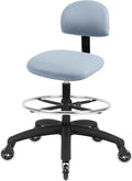 Chair Master FSS Series Square seat Tall (25"-35") seat Height Chair. Vinyl-for Office, Garage, Desk, Shop, Computer, Doctor, Medical, Easy to Clean! 18" Footring (Gray, Tall, Rubber Roller Casters)