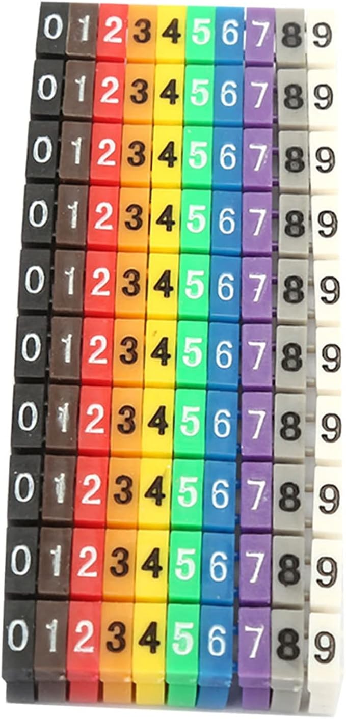 Wire Number Labels, 0.2 x 0.2in Colorful Wire Number Tube Cable Marker, Digital Number Clip on Wire Marker, Plastic Wire Numbering Marker for Wires Management, 100Pcs