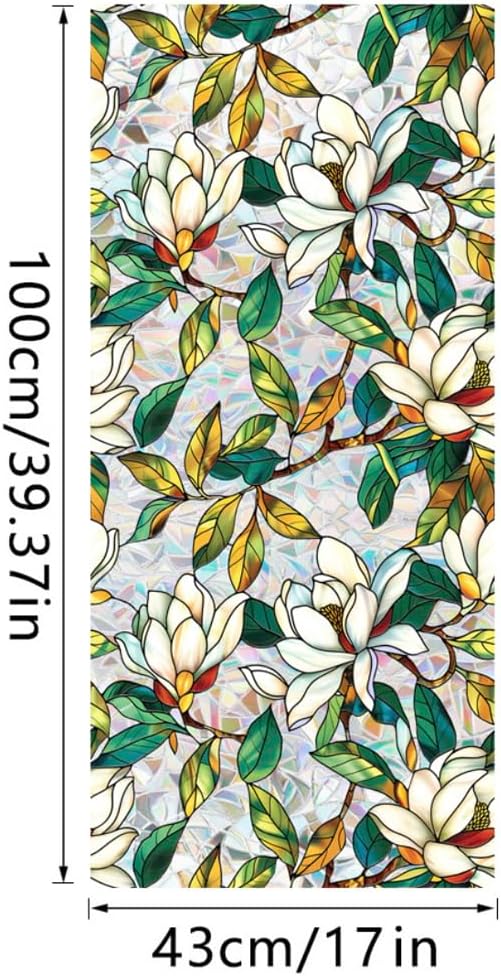 Retro Flower Window Privacy Film, Stained Glass Decals White Mangnolia Privacy - Image 6
