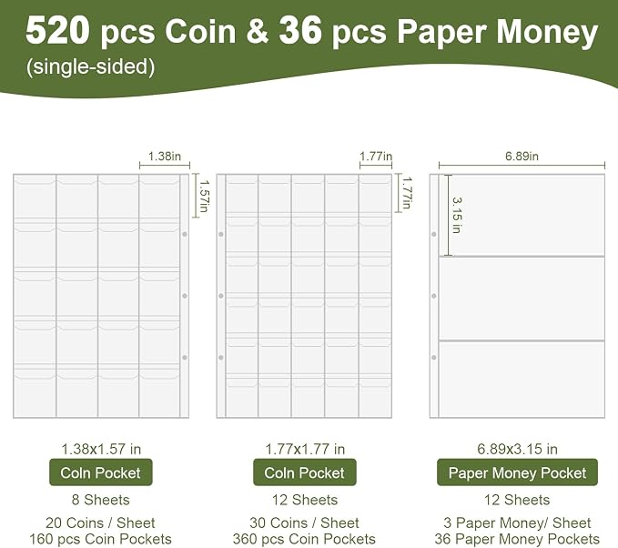 Coin Collection Book Holder for Collectors, 520 Pockets Fireproof Coins - Image 6