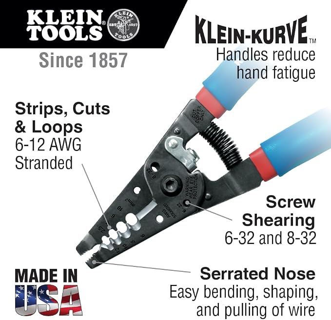 Klein Tools 11053 Klein-Kurve Wire Stripper and Cutter, Made in USA, Stripping - Image 2