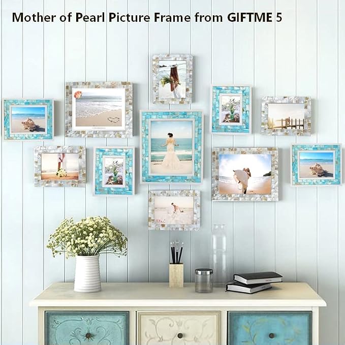 Beach Picture Frame 8x10 Blue, Mother of Pearl Picture Frame, Mosaic Glass Frame - Image 4