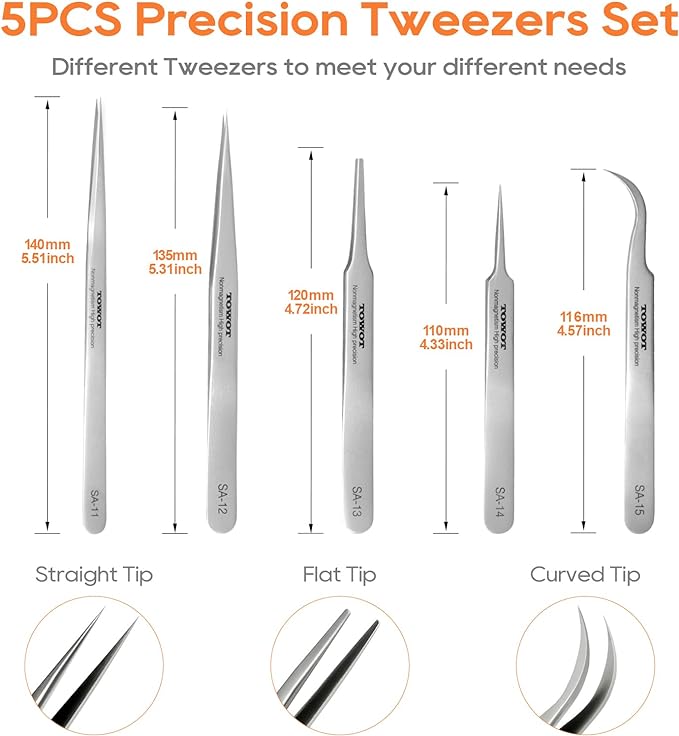 Precision Tweezers, Stainless Steel Pointed Ultrafine Tweezers - Image 4