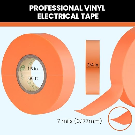 Lichamp 10-Pack Orange Electrical Tape Waterproof, 3/4 in x 66ft, Industrial Grade UL/CSA Listed High Temp Electrical Tape Orange Electric Super Vinyl
