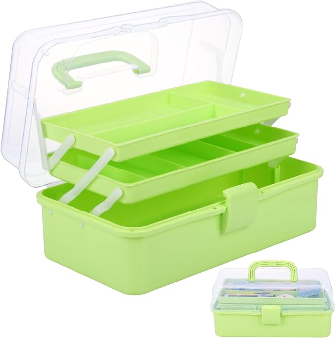 Small Toolbox with Handle, Tackle Box 3-Layer Craft Organizers, Portable by Outuxed
