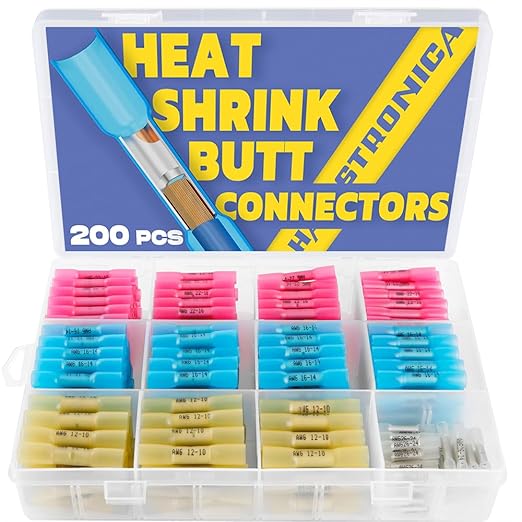 haisstronica 200PCS Marine Grade Heat Shrink Wire Butt Connectors,26-10 Gauge Wire Connectors-Tinned Red Copper Waterproof -Butt Splice Connectors(4Colors/4Sizes)