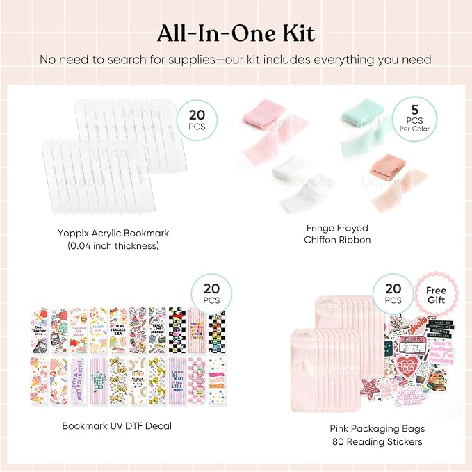 YOPPIX 6x2” Acrylic Bookmark Blanks- 20 Set Bookmark Making Kit - Image 3