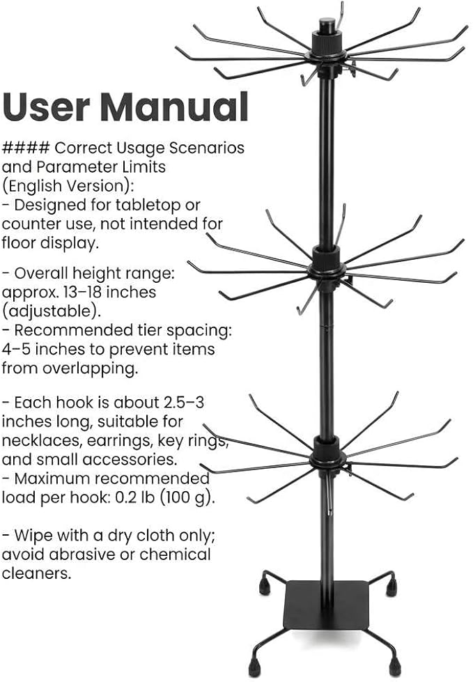 QWORK 3-Tier Rotating Metal Jewelry Display Stand – 2 Sets Adjustable Tabletop - Image 5