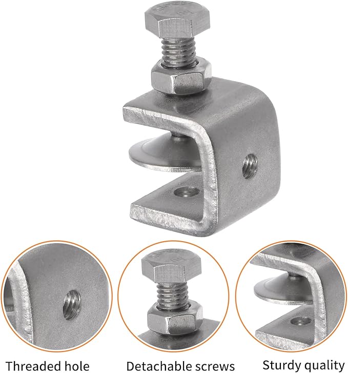 Stainless Steel C Clamps, Mini Tiger Clamp Set for Mounting, Heavy Duty Metal U Clamps, Small Desk G-Clamp with 0.98 Inch Stable Wide Jaw Opening for Metal Working Woodworking Welding Building (4pcs)