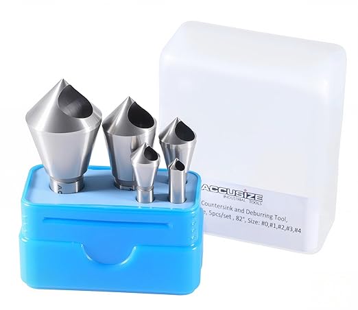 Accusize Industrial Tools 5 pc 82 Deg 0-Flute HSS Countersink & Deburring Tool Set, Pilotless Type, 0206-0482
