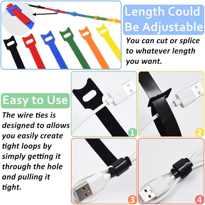 160pcs Cable Ties Reusable Colorful Wire Ties Cable Management Cord Ties - Image 6