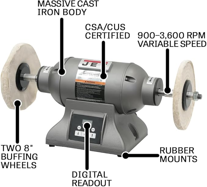 JET 8-Inch Variable-Speed Industrial Buffer, 1 HP, 115/230V 1Ph (Model IBG-8VSB)