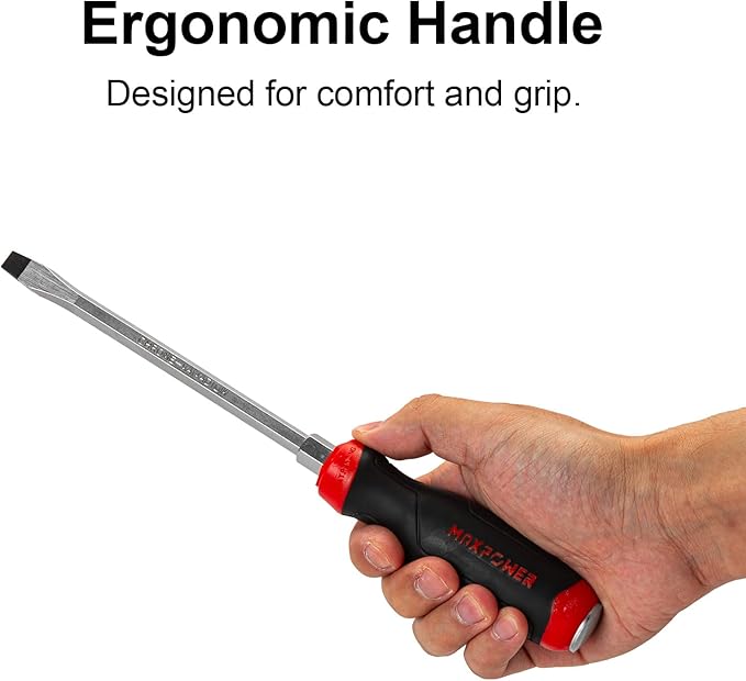 MAXPOWER Strike Cap Go Through Screwdriver Slotted 0.24 x 3.94 Inches, Cr-V Steel Flat-Head with Striking Cap Magnetic Tip, Ergonomic Soft Grip TPR Handle