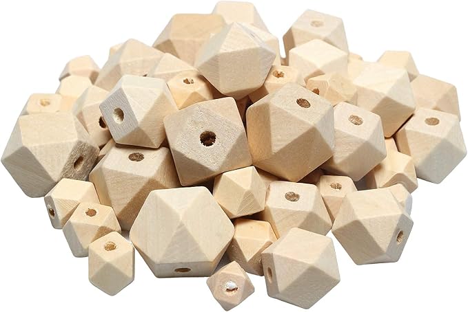 100Pcs Natural Geometric Polygon Wood Beads, Unfinished Wooden Loose Spacer - Image 3