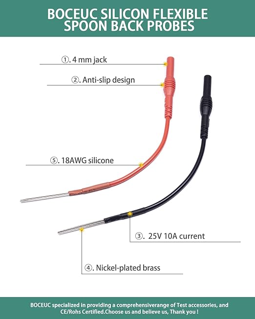 2 PCS Silicon Flexible Spoon Back Probes, Back Probe Pins Automotive Compatible with 4mm Banana Plug Test Leads