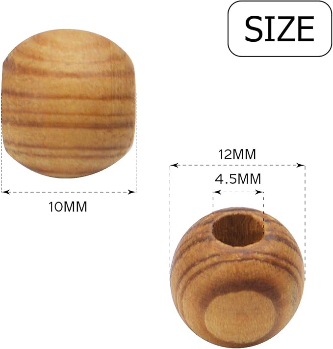 Natural Wooden Beads, 200 Pieces - 12mm Round - Image 3