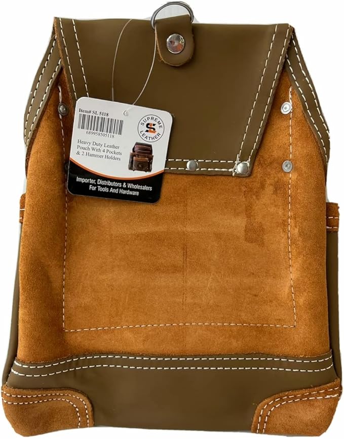 Supreme Leather Tool Pouch for Construction Carpenter Tool Bag Electrician's Pouch | 10 Pockets 2 Stainless Steel Hammer Holders Top Grain Leather Bag