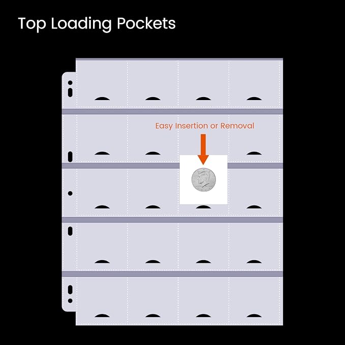 50-Sheets 20-Pocket Thumb-Cut Coin Pages - Image 3