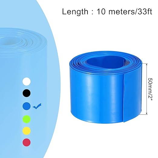 MECCANIXITY Battery Wrap PVC Heat Shrink Tubing 32mm Dia 50mm Flat 33 Feet(10meters) Blue Good Insulation for Battery Pack