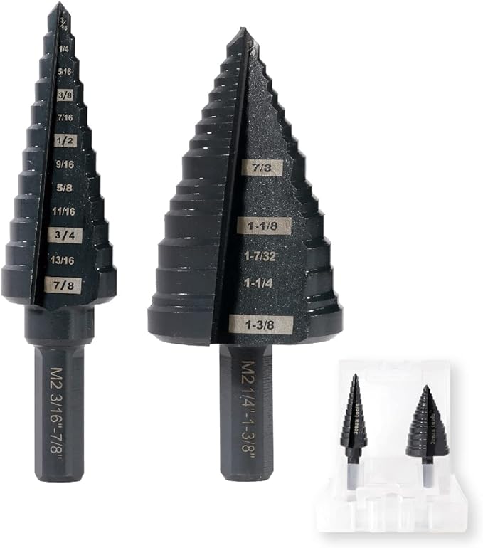 Step Drill Bit Set 1/4" to 1-3/8", Straight Grooved Double Fluted M2 High Speed Steel Drill bits for Hole Drilling in Stainless Steel, Copper, Aluminum, Wood,Plastic