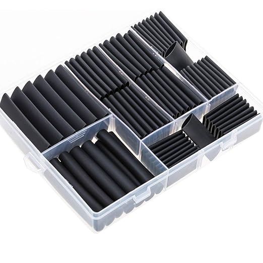 74PCS 1 3/4 5/8 1/2 3/8 Inch 3:1 Heat Shrink Tubings Assortment Kit Heavy Duty Dual-Wall Adhesive Lined Waterproof Marine Grade Black