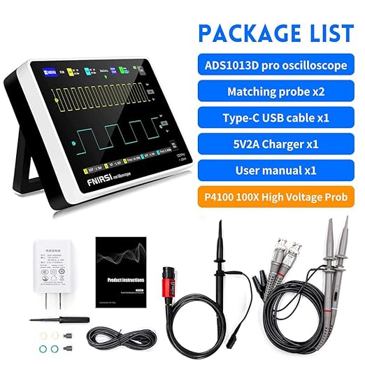 FNIRSI 1013D Plus Oscilloscope - Portable Handheld Tablet Oscilloscope with 100X High Voltage Probe, 2 Channels 100Mhz Bandwidth 1GSa/s Sampling Rate 7" TFT LCD Touch Screen