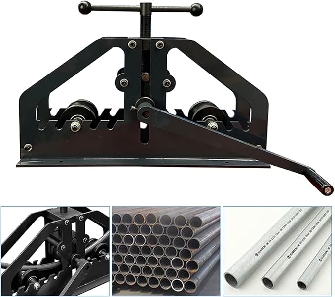 Manual Tube Bender, Metal Tube Roller Bending Machine with 1 Set Molds, Max 1.5" Bending Thickness, High Precision Round Tubing Pipe Bender, Tabletop Hand Bending Tool for Steel, Brass, Copper