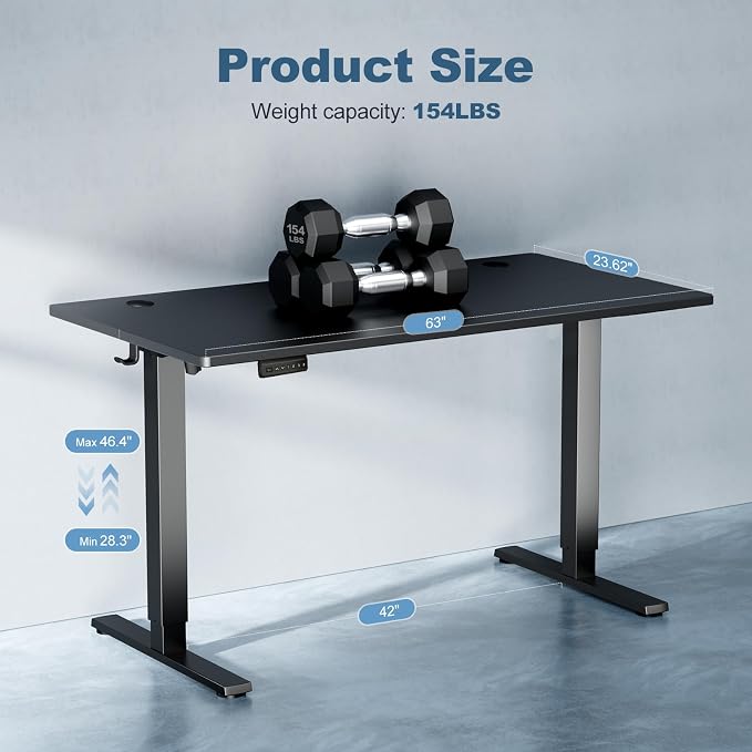 DUMOS 63 Inch Electric Standing Desk Height Adjustable, Sit to Stand Computer - Image 7