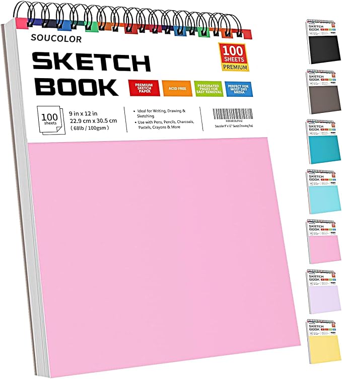 Soucolor Cute Sketch Book 9" x 12" Drawing Paper, 68lb Acid-free paper by Soucolor
