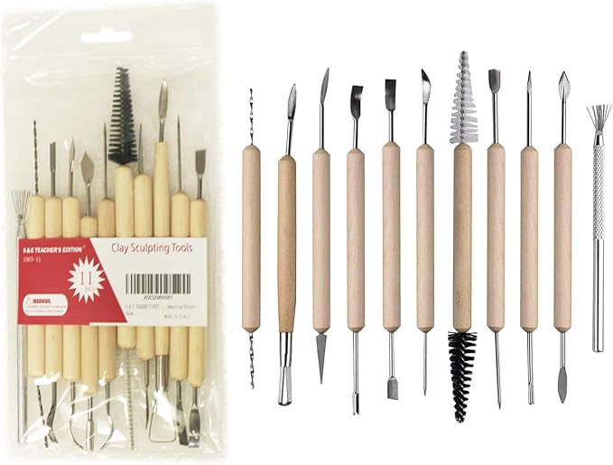 S & E TEACHER'S EDITION 11 Pcs Pottery & Clay Sculpting Tools, Double-Sided by SETEACHERSEDITION
