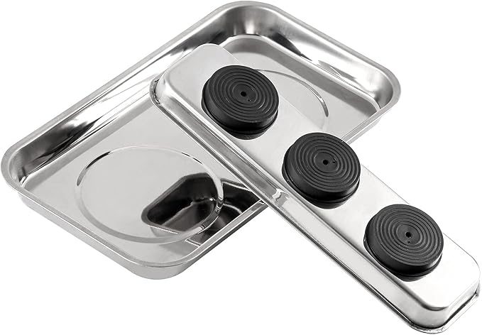 3 Pieces Magnetic Trays Set Stainless Steel Magnet Tool Tray Parts Holder for Screws, Sockets, Bolts, Pins, Mechanic's and Automotive