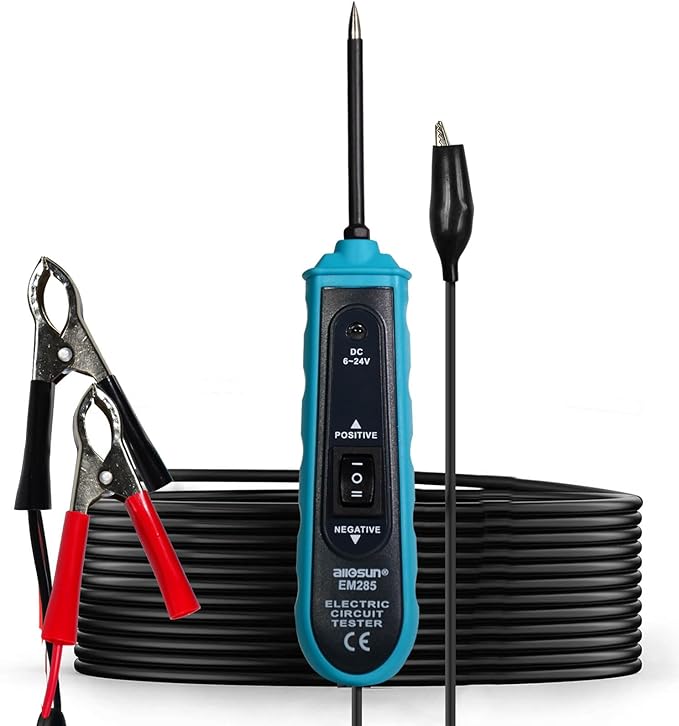 allsun Professional Automotive Circuit Tester,Short Circuit Finder with Buzzer Alarm & LED Light, 6-24V Power Detector Probe with Overload Protection, 5m Cable for Car DIY Repair