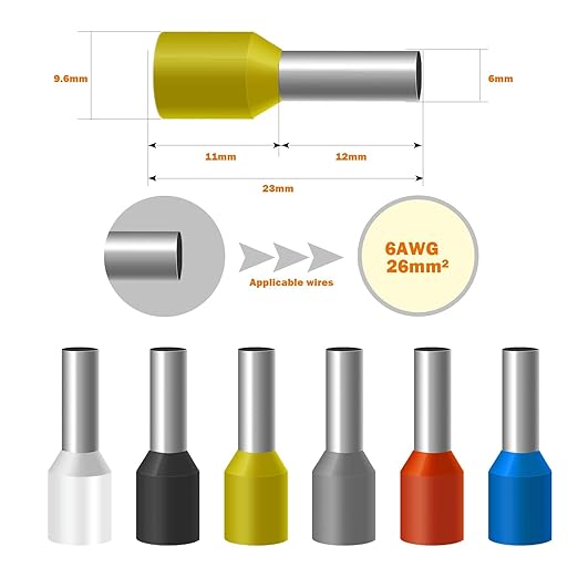 Fidioto AWG6 Wire Ferrules Terminals, 250pcs AWG6 Terminal Connector Wire Insulated Cord Pin Ends Terminals for Electric, Industrial, Chemical Industry, Power Control System, etc.